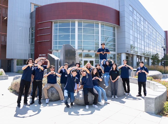 Ambassadors. Welcome Center Ambassadors pose outside SEC building at Mission College.