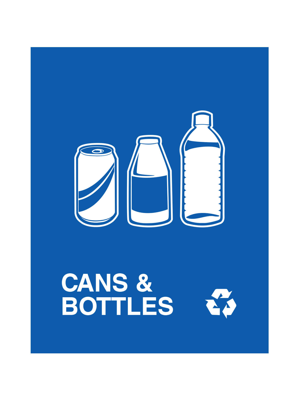 Cans and bottles Cans and bottles illustration in white against a royal blue background.